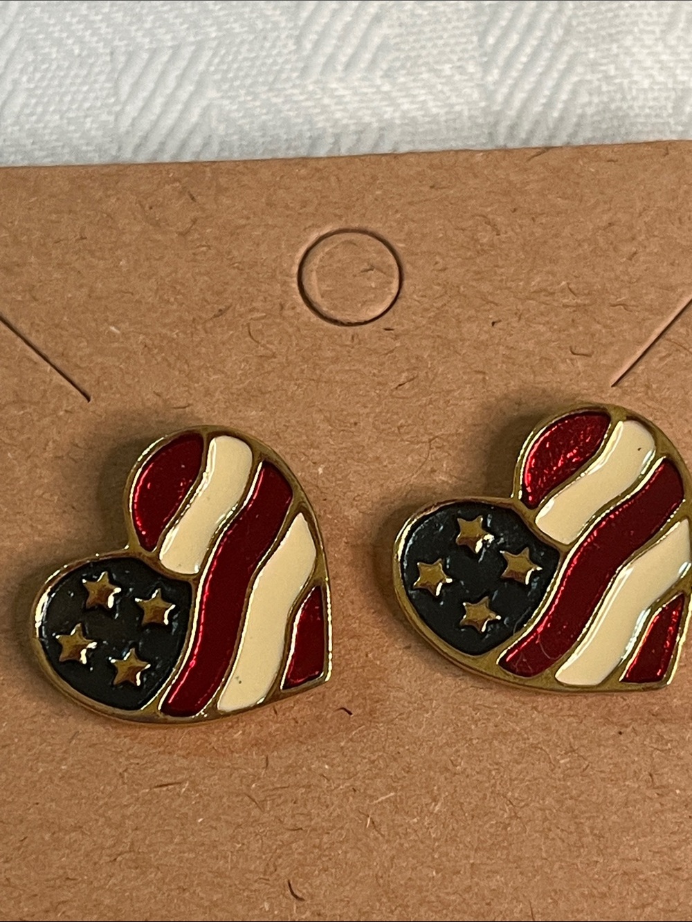 Patriotic Heart Flag Stud Earrings - Red, White & Blue